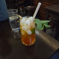Pink ice tea with rose, lemon and lemongrass at Koko Organic in Prague