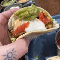 Taco close up with all the sides on top   at Scoundrel in Christchurch