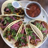 Tacos. Vegan beef and chickpea and veg, they had run out of vegan chicken   at Scoundrel in Christchurch
