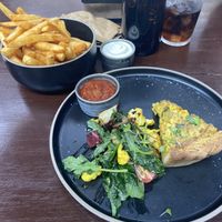 Fries and quiche with side salad of the day   at Scoundrel in Christchurch