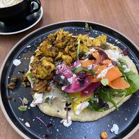 Flat wrap with vegan ‘chicken’ added (spoiler - it’s tofu, $20)  at Scoundrel in Christchurch