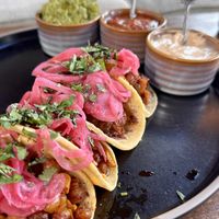 Chickpea & Veg and Vegan Beef (jackfruit) Tacos side of guacamole and chipotle sour cream    at Scoundrel in Christchurch