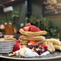 Waffles with strawberries instead of baconn  at Scoundrel in Christchurch