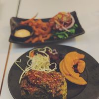 Lasagna and veggie burger at Glo - Laugavegur in Reykjavik