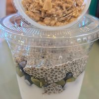 Vegan Chia and Coconut Yogurt parfait with blueberries, pumpkin seeds, and granola at Nourish Wellness Cafe - Pop Life  in Cleveland