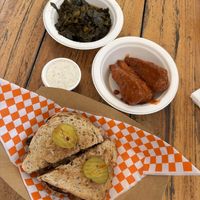 Reuben, Buffalo wing basket with ranch and side of collards   at Soul Miner's Garden  in Charlotte