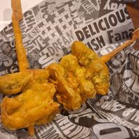 Frickles (deep fried battered gherkins) at Tafarn Y Garth in Bangor