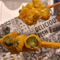 Frickles (deep fried battered gherkins) at Tafarn Y Garth in Bangor