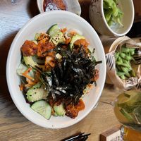 Sushi bowl, edamame   at Woosabi in Krakow