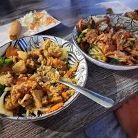 Pad see ew with tofu and veggies; fried pineapple rice with tofu and veggies; veggie roll at Royyim Thai Cuisine in Mesa