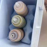 Sauces at the table. Green and red are vegan. Orange is NOT    at Buen Provecho Taco Shack in Guam