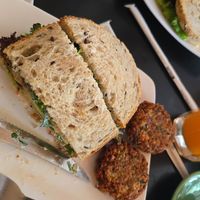 Falafel sandwhich with muktigrain sourdough bread at Mom's Bakery in Bandung