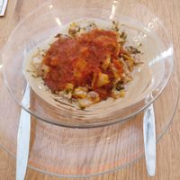 Kita Phetfet", an excellent dish resemble to a hot Shakshouka with tehina and small pieces of Ethiopian bread in bite size. at Tenat in Tel Aviv