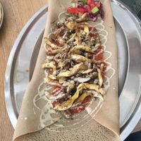 Injera with mushrooms at Tenat in Tel Aviv