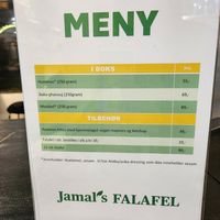 Menu at Jamal's Falafel in Oslo