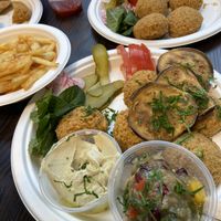 Falafel plate with fried aubergine and hummus ❤️  at Jamal's Falafel in Oslo