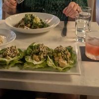 Lettuce wraps and Arepa with a side of rice. at The 07 in Greenville