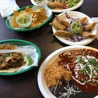 Chickin taquitos, enchiladas, tamales, and taco both the mole and green sauce are awesome too.  at El Cantaro Vegan Mexican Restaurant in Monterey