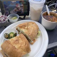 Torta, pozole, and horchata (all vegan!)  at El Cantaro Vegan Mexican Restaurant in Monterey