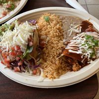 Combo no.3.  Crispy potato taco on left was great.  at El Cantaro Vegan Mexican Restaurant in Monterey