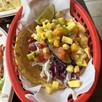 Fish taco (okay, wasn’t a huge fan).  at El Cantaro Vegan Mexican Restaurant in Monterey