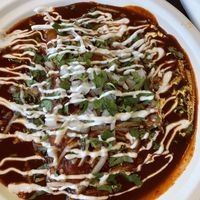  Chikn enchilada. Red sauce so gooood  at El Cantaro Vegan Mexican Restaurant in Monterey