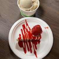 Cheesecake and churro ice cream. Eat them together you won’t regret it 😮‍💨  at El Cantaro Vegan Mexican Restaurant in Monterey