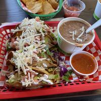 Crispy potato tacos and pinto beans    at El Cantaro Vegan Mexican Restaurant in Monterey