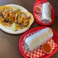 Fish tacos & burritos  at El Cantaro Vegan Mexican Restaurant in Monterey