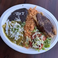 Combo #1 - tamale inedible, enchilada was ok, rice and beans fine. $23 after tax   at El Cantaro Vegan Mexican Restaurant in Monterey