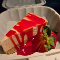 Strawberry cheesecake at El Cantaro Vegan Mexican Restaurant in Monterey