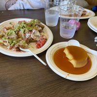 Nachos and flan  at El Cantaro Vegan Mexican Restaurant in Monterey