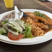Chile relleno plate  at El Cantaro Vegan Mexican Restaurant in Monterey