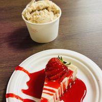 Churros ice cream and cheese cake  at El Cantaro Vegan Mexican Restaurant in Monterey