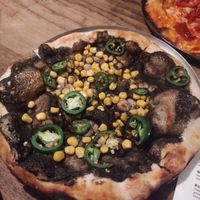 Vegan corn and jalapeno pizza at Cancino San Miguel in Mexico City