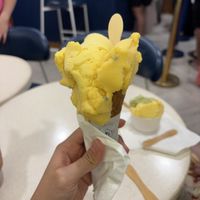 scoop of half mango, half passionfruit sorbet   at Maison Belmont in 
