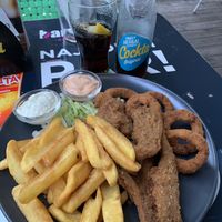 plate for one with fried oysters mushrooms  at Crusty Kuhna in Ljubljana