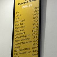 Menu  at Sri Mu Saravana Bhavan  in Koratty