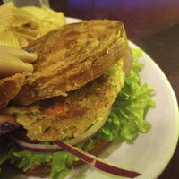 Bean burger is actually made in house and with real veggies 😻 at Ruth's Parkside Cafe in Cincinnati