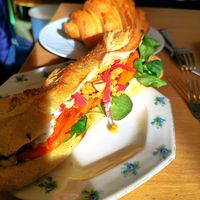 Sandwich and croissant at Les Belles Âmes Pâtisserie in Lyon
