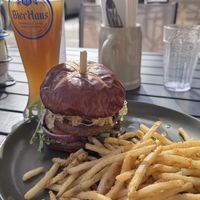 Burger and fries (request sauerkraut )  at Bier Haus in Coeur D Alene