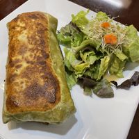 Chipotle black bean burrito with side salad  at Sunflower Cafe in Fairhope