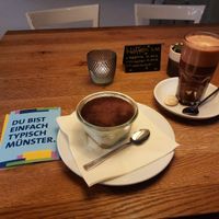 Vegan tiramisu and hot chocolatemilk at Krawummel in Muenster