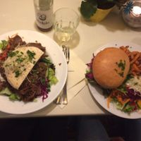 Hayati Plate (Gyros/Pita/Salad) & Burger with Side fries (the Peanutsauce is heavenly!) at Krawummel in Muenster