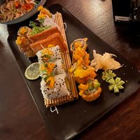 Variation of vegan Sushi (Fruity, Crispy Maki and Tofu pockets) at TO KYO in Ulm