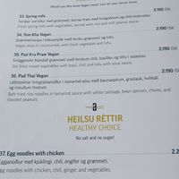 Vegan menu at Thai Keflavik in Keflavik