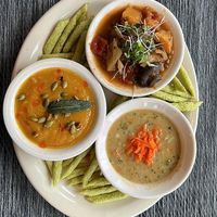 A flight of fabulous flavorful vegan soups paired with crispy GF Baked Green Peas! Morrocan Vegetable Stew, Broccoli Cheddar and the Roasted Butternut Squash Curry Soup at Mary's Vegetarian Cafe LLC & BIstro in Berkeley Springs