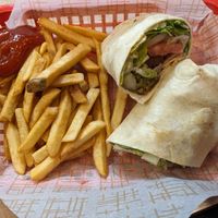 Falafel wrap with fries at Chicago Grill in Appleton
