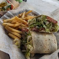 Falafel wrap with fries. at Chicago Grill in Appleton