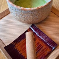 Matcha with cinnamon desert at Cafe Tea Terrace in Kyoto